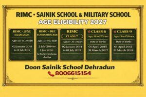 RIMC Age Limit, Sainik School & Military School Age Eligibility 2027 - Doon Sainik School